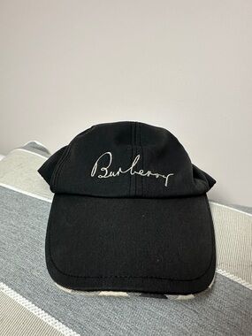 Burberry Black Baseball Cap with White Script Logo